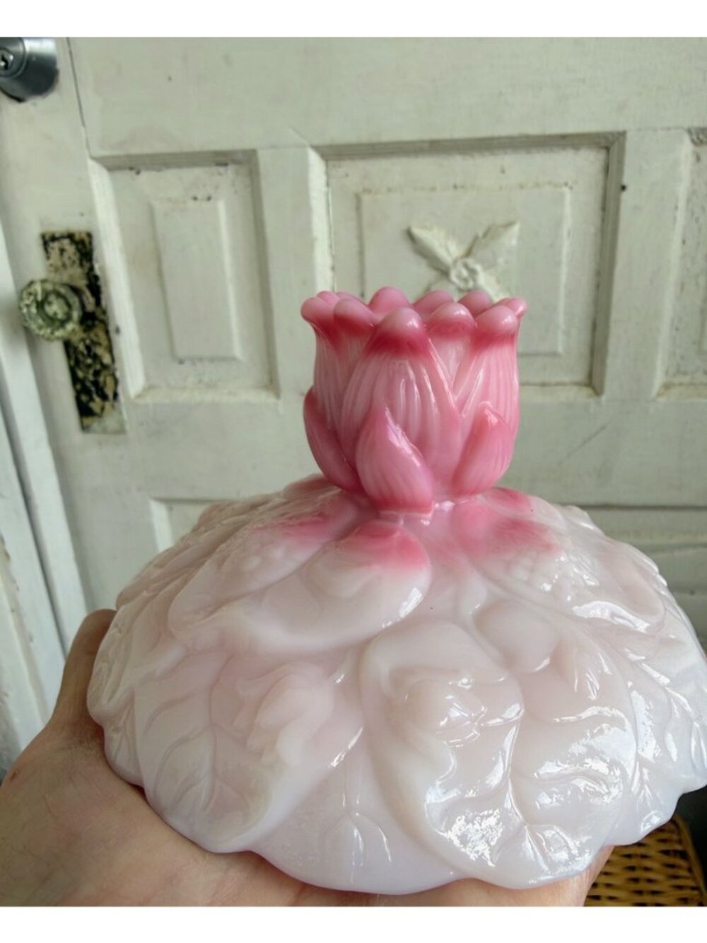Vintage 60s Fenton Rosalene Pink Water Lily candle holders - Picture 7 of 9